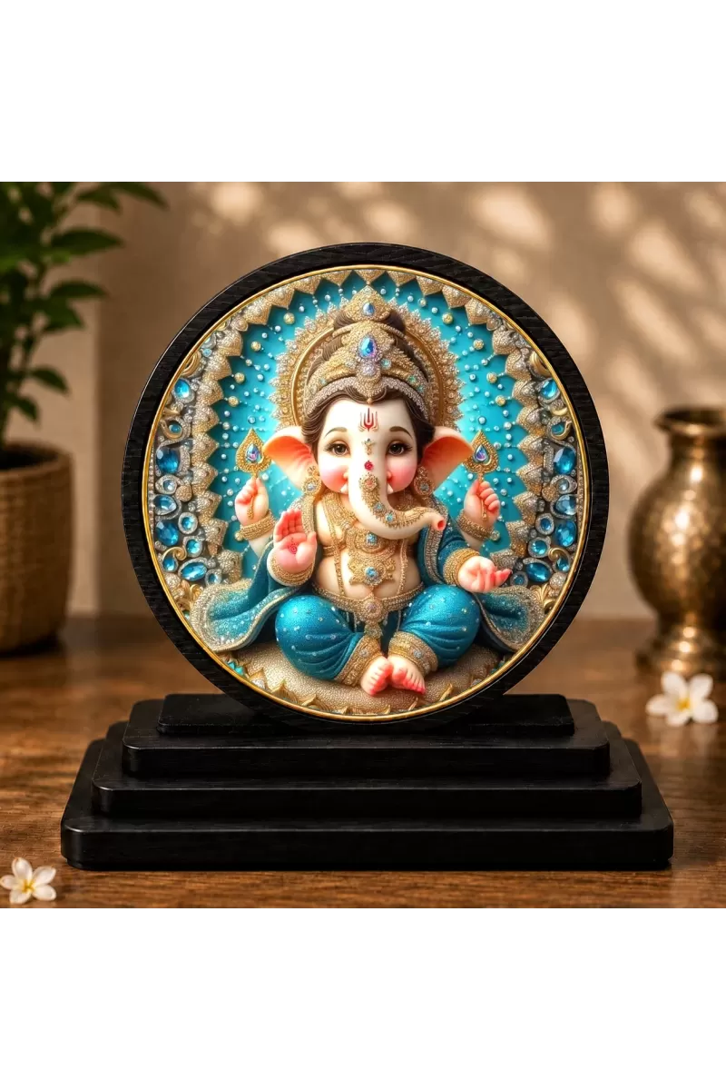 Premium Wooden Lord Ganesha Showpiece For Car Dashboard & Office Table | 4 X 4.5 Inch Sublimation Printed Decorative Stand | 4 Mm MDF | Home Decor | Made In India (F33710)