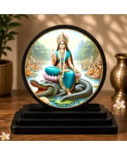 Premium Wooden Goddess Maa Ganga Showpiece For Car Dashboard & Office Table | 4 X 4.5 Inch Sublimation Printed Decorative Stand | 4 Mm MDF | Home Decor | Made In India (F33711)