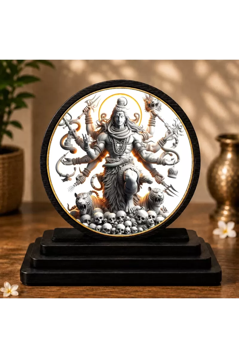 Premium Wooden Lord Shiva Showpiece For Car Dashboard & Office Table | 4 X 4.5 Inch Sublimation Printed Decorative Stand | 4 Mm MDF | Home Decor | Made In India (F33714)
