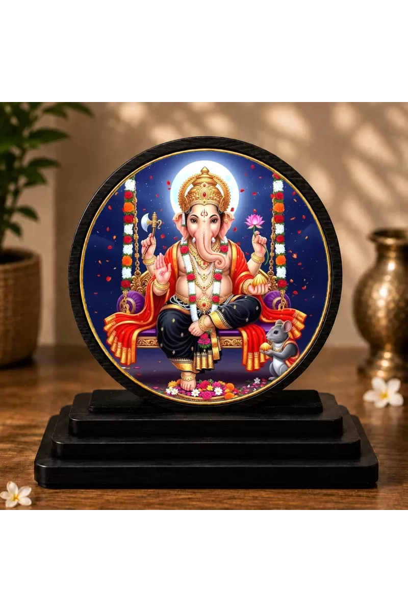 Premium Wooden Lord Ganesha Showpiece For Car Dashboard & Office Table | 4 X 4.5 Inch Sublimation Printed Decorative Stand | 4 Mm MDF | Home Decor | Made In India (F33715)