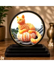 Premium Wooden Cat Made By Oranges Showpiece For Car Dashboard & Office Table | 4 X 4.5 Inch Sublimation Printed Decorative Stand | 4 Mm MDF | Home Decor | Made In India (F33716)