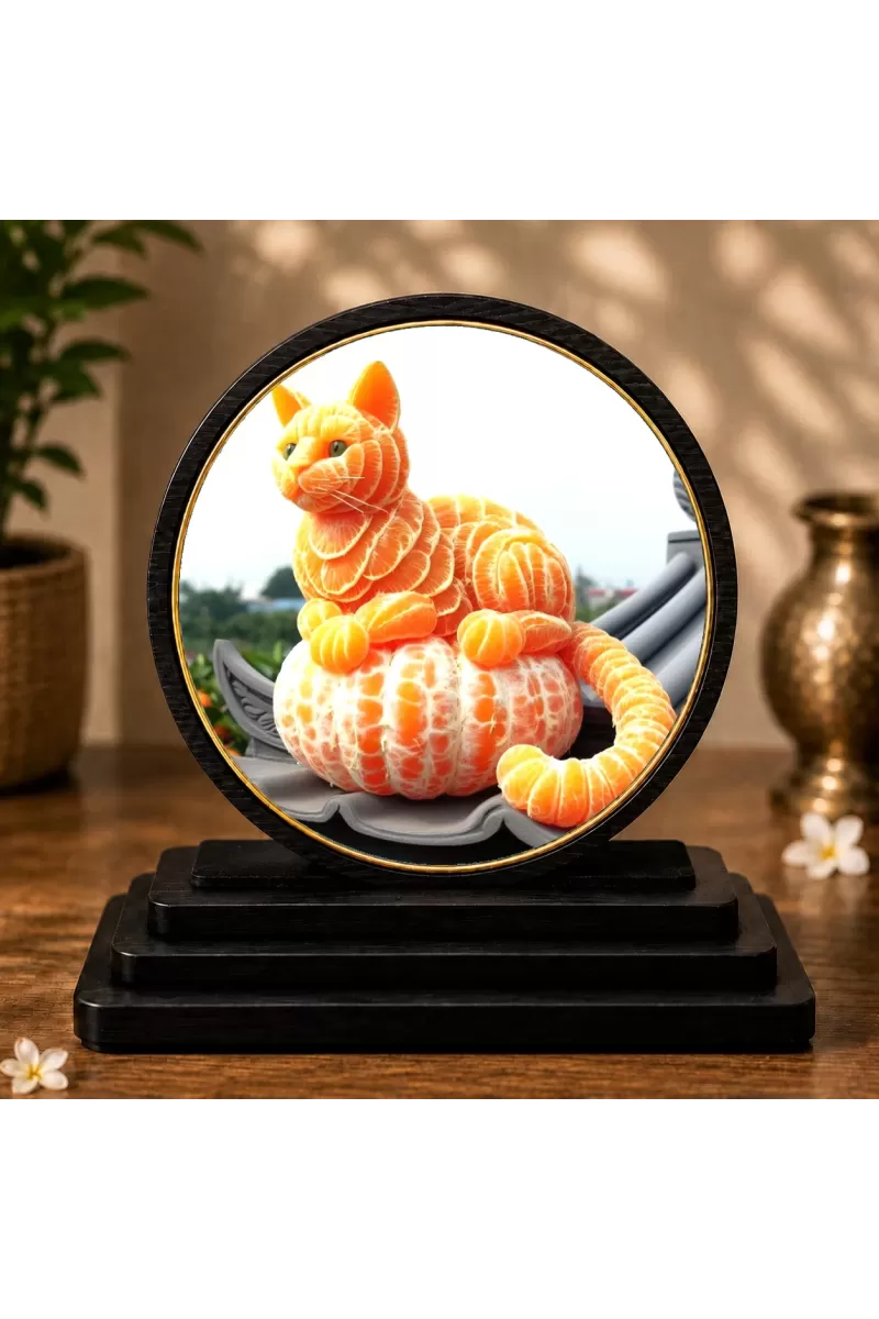 Premium Wooden Cat Made By Oranges Showpiece For Car Dashboard & Office Table | 4 X 4.5 Inch Sublimation Printed Decorative Stand | 4 Mm MDF | Home Decor | Made In India (F33716)