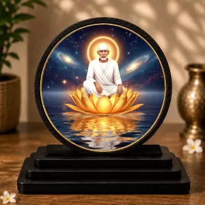 Premium Wooden Lord Sai Baba Showpiece For Car Dashboard & Office Table | 4 X 4.5 Inch Sublimation Printed Decorative Stand | 4 Mm MDF | Home Decor | Made In India (F33718)