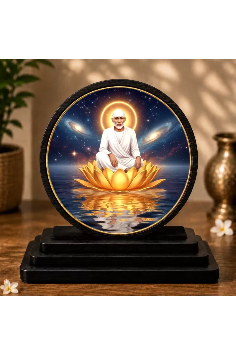 Premium Wooden Lord Sai Baba Showpiece For Car Dashboard & Office Table | 4 X 4.5 Inch Sublimation Printed Decorative Stand | 4 Mm MDF | Home Decor | Made In India (F33718)
