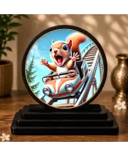 Premium Wooden Squirrel On A Roller Coaster Showpiece For Car Dashboard & Office Table | 4 X 4.5 Inch Sublimation Printed Decorative Stand | 4 Mm MDF | Home Decor | Made In India (F33720)