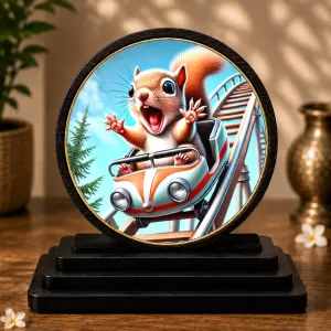Premium Wooden Squirrel On A Roller Coaster Showpiece For Car Dashboard & Office Table | 4 X 4.5 Inch Sublimation Printed Decorative Stand | 4 Mm MDF | Home Decor | Made In India (F33720) Premium Wooden Squirrel On A Roller Coaster Showpiece For Car Dashboard & Office Table | 4 X 4.5 Inch Sublimation Printed Decorative Stand | 4 Mm MDF | Home Decor | Made In India (F33720)