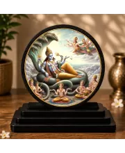 Premium Wooden Lord Vishnu Showpiece For Car Dashboard & Office Table | 4 X 4.5 Inch Sublimation Printed Decorative Stand | 4 Mm MDF | Home Decor | Made In India (F33721)