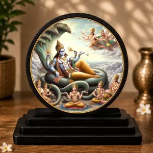 Premium Wooden Lord Vishnu Showpiece For Car Dashboard & Office Table | 4 X 4.5 Inch Sublimation Printed Decorative Stand | 4 Mm MDF | Home Decor | Made In India (F33721) Premium Wooden Lord Vishnu Showpiece For Car Dashboard & Office Table | 4 X 4.5 Inch Sublimation Printed Decorative Stand | 4 Mm MDF | Home Decor | Made In India (F33721)