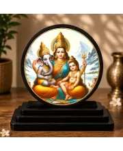 Premium Wooden Durga Mata, Ganesha, And Kartika Showpiece For Car Dashboard & Office Table | 4 X 4.5 Inch Sublimation Printed Decorative Stand | 4 Mm MDF | Home Decor | Made In India (F33722)