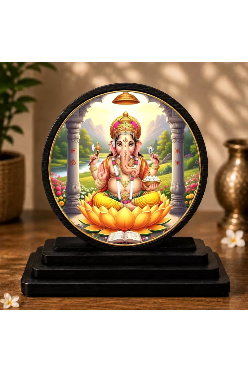 Premium Wooden Lord Ganesha Showpiece For Car Dashboard & Office Table | 4 X 4.5 Inch Sublimation Printed Decorative Stand | 4 Mm MDF | Home Decor | Made In India (F33724)