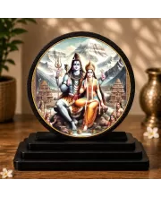 Premium Wooden Lord Shiva Parvati Showpiece For Car Dashboard & Office Table | 4 X 4.5 Inch Sublimation Printed Decorative Stand | 4 Mm MDF | Home Decor | Made In India (F33725)