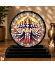 Premium Wooden Lord Vishnu Vishwaroopam Showpiece For Car Dashboard & Office Table | 4 X 4.5 Inch Sublimation Printed Decorative Stand | 4 Mm MDF | Home Decor | Made In India (F33726)