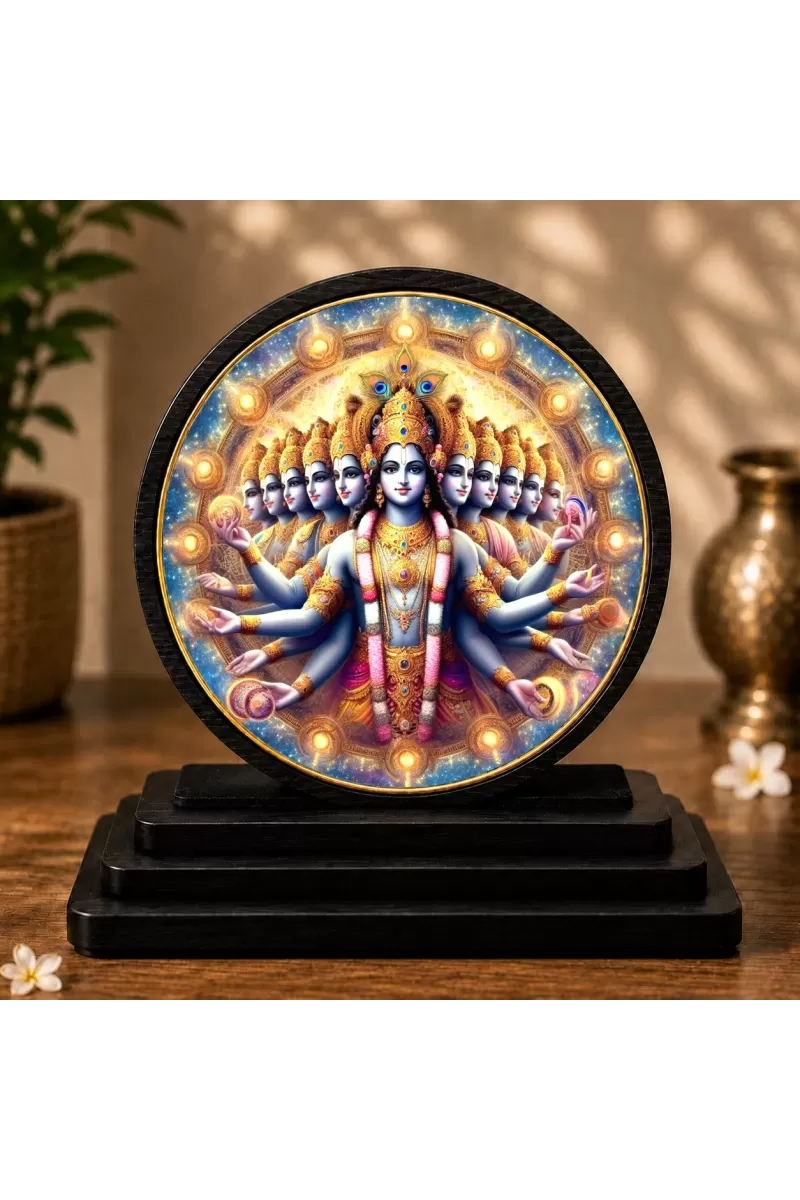 Premium Wooden Lord Vishnu Vishwaroopam Showpiece For Car Dashboard & Office Table | 4 X 4.5 Inch Sublimation Printed Decorative Stand | 4 Mm MDF | Home Decor | Made In India (F33726)