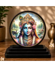 Premium Wooden  Radhe Krishna Wall Art Piece Showpiece For Car Dashboard & Office Table | 4 X 4.5 Inch Sublimation Printed Decorative Stand | 4 Mm MDF | Home Decor | Made In India (F33728)