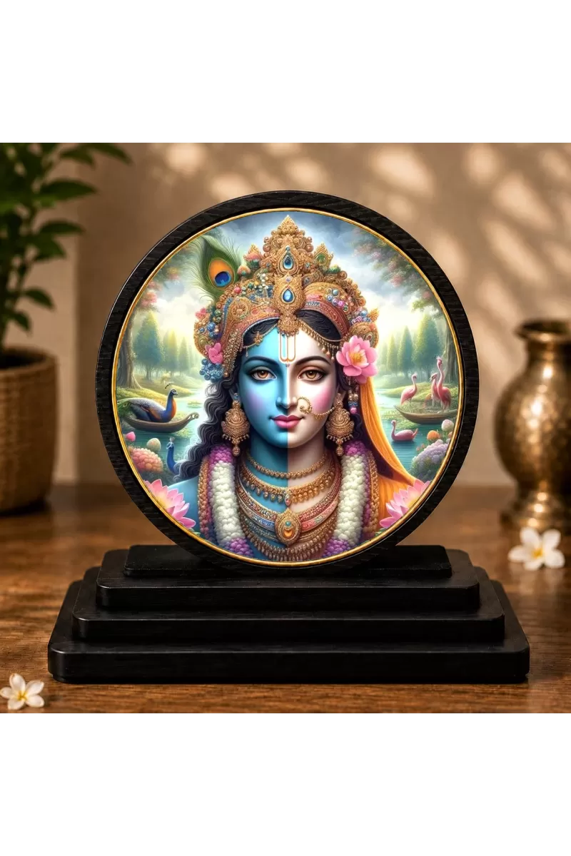 Premium Wooden  Radhe Krishna Wall Art Piece Showpiece For Car Dashboard & Office Table | 4 X 4.5 Inch Sublimation Printed Decorative Stand | 4 Mm MDF | Home Decor | Made In India (F33728)