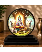 Premium Wooden Lord Krishna Showpiece For Car Dashboard & Office Table | 4 X 4.5 Inch Sublimation Printed Decorative Stand | 4 Mm MDF | Home Decor | Made In India (F33729)