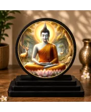 Premium Wooden Gautam Buddha Showpiece For Car Dashboard & Office Table | 4 X 4.5 Inch Sublimation Printed Decorative Stand | 4 Mm MDF | Home Decor | Made In India (F33730)