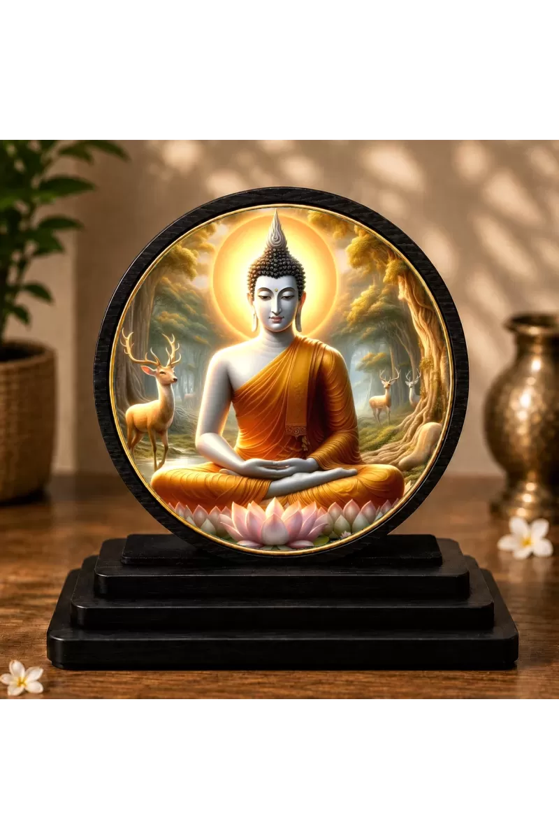 Premium Wooden Gautam Buddha Showpiece For Car Dashboard & Office Table | 4 X 4.5 Inch Sublimation Printed Decorative Stand | 4 Mm MDF | Home Decor | Made In India (F33730)