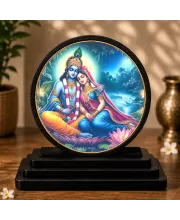 Premium Wooden  Radhe Krishna Showpiece For Car Dashboard & Office Table | 4 X 4.5 Inch Sublimation Printed Decorative Stand | 4 Mm MDF | Home Decor | Made In India (F33731)