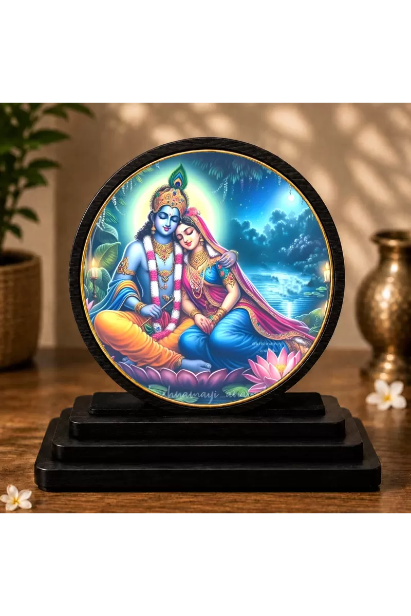 Premium Wooden  Radhe Krishna Showpiece For Car Dashboard & Office Table | 4 X 4.5 Inch Sublimation Printed Decorative Stand | 4 Mm MDF | Home Decor | Made In India (F33731)