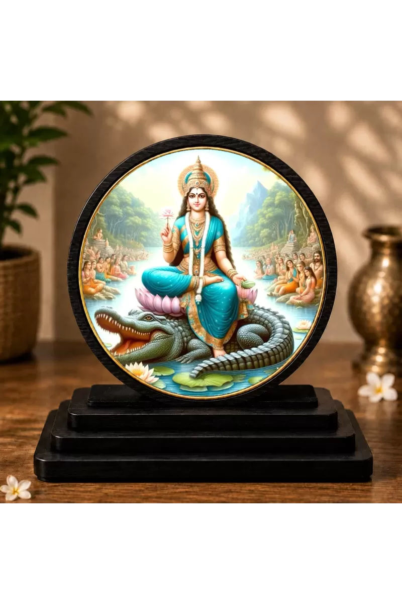 Premium Wooden  Goddess Ganga Showpiece For Car Dashboard & Office Table | 4 X 4.5 Inch Sublimation Printed Decorative Stand | 4 Mm MDF | Home Decor | Made In India (F33734)