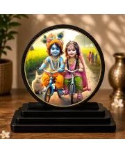 Premium Wooden  Radhe Krishna Showpiece For Car Dashboard & Office Table | 4 X 4.5 Inch Sublimation Printed Decorative Stand | 4 Mm MDF | Home Decor | Made In India (F33736)