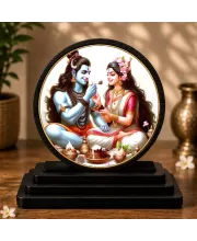 Premium Wooden Shiva And Parvati Showpiece For Car Dashboard & Office Table | 4 X 4.5 Inch Sublimation Printed Decorative Stand | 4 Mm MDF | Home Decor | Made In India (F33738)