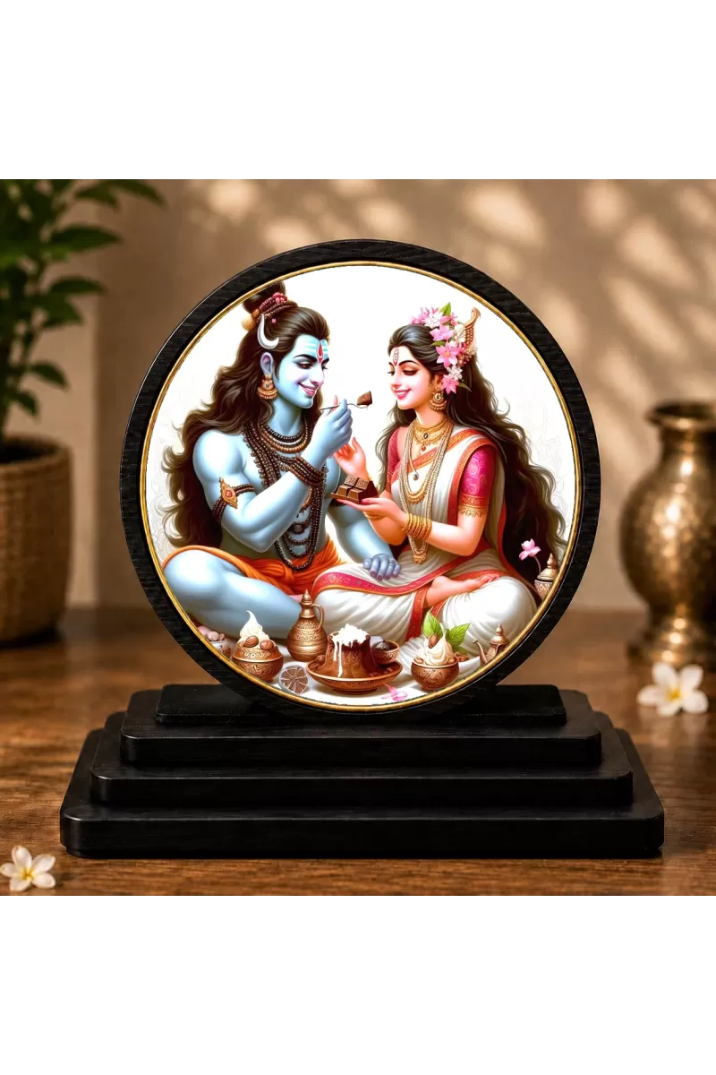 Premium Wooden Shiva And Parvati Showpiece For Car Dashboard & Office Table | 4 X 4.5 Inch Sublimation Printed Decorative Stand | 4 Mm MDF | Home Decor | Made In India (F33738)