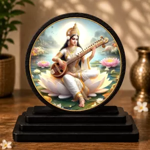 Premium Wooden Goddess Saraswati Showpiece For Car Dashboard & Office Table | 4 X 4.5 Inch Sublimation Printed Decorative Stand | 4 Mm MDF | Home Decor | Made In India (F33739) Premium Wooden Goddess Saraswati Showpiece For Car Dashboard & Office Table | 4 X 4.5 Inch Sublimation Printed Decorative Stand | 4 Mm MDF | Home Decor | Made In India (F33739)