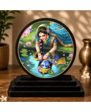 Premium Wooden  Radha Krishna Showpiece For Car Dashboard & Office Table | 4 X 4.5 Inch Sublimation Printed Decorative Stand | 4 Mm MDF | Home Decor | Made In India (F33740)