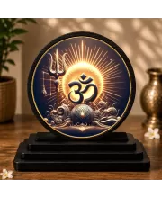 Premium Wooden Om Symbol Showpiece For Car Dashboard & Office Table | 4 X 4.5 Inch Sublimation Printed Decorative Stand | 4 Mm MDF | Home Decor | Made In India (F33741)