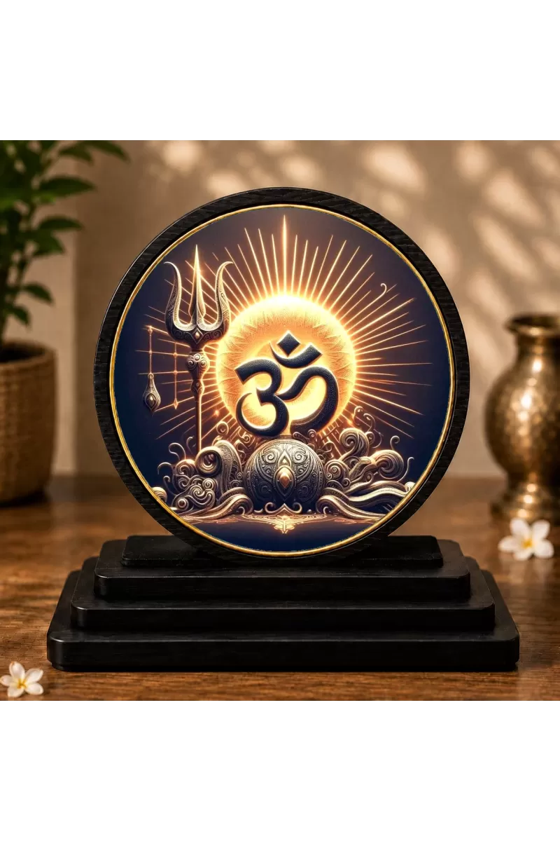 Premium Wooden Om Symbol Showpiece For Car Dashboard & Office Table | 4 X 4.5 Inch Sublimation Printed Decorative Stand | 4 Mm MDF | Home Decor | Made In India (F33741)