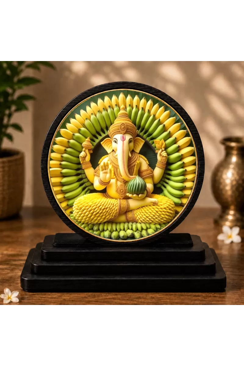 Premium Wooden Lord Ganesha Showpiece For Car Dashboard & Office Table | 4 X 4.5 Inch Sublimation Printed Decorative Stand | 4 Mm MDF | Home Decor | Made In India (F33744)