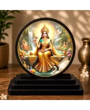 Premium Wooden Goddess Lakshmi Showpiece For Car Dashboard & Office Table | 4 X 4.5 Inch Sublimation Printed Decorative Stand | 4 Mm MDF | Home Decor | Made In India (F33745)