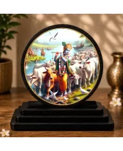 Premium Wooden Lord Krishna Showpiece For Car Dashboard & Office Table | 4 X 4.5 Inch Sublimation Printed Decorative Stand | 4 Mm MDF | Home Decor | Made In India (F33748)