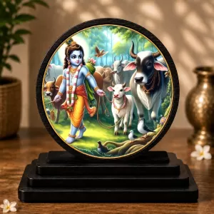 Premium Wooden Lord Krishna With Cows Showpiece For Car Dashboard & Office Table | 4 X 4.5 Inch Sublimation Printed Decorative Stand | 4 Mm MDF | Home Decor | Made In India (F33750) Premium Wooden Lord Krishna With Cows Showpiece For Car Dashboard & Office Table | 4 X 4.5 Inch Sublimation Printed Decorative Stand | 4 Mm MDF | Home Decor | Made In India (F33750)