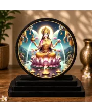 Premium Wooden  Goddess Lakshmi Showpiece For Car Dashboard & Office Table | 4 X 4.5 Inch Sublimation Printed Decorative Stand | 4 Mm MDF | Home Decor | Made In India (F33753)