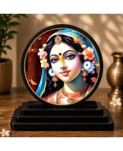Premium Wooden Goddess Radha Showpiece For Car Dashboard & Office Table | 4 X 4.5 Inch Sublimation Printed Decorative Stand | 4 Mm MDF | Home Decor | Made In India (F33754)