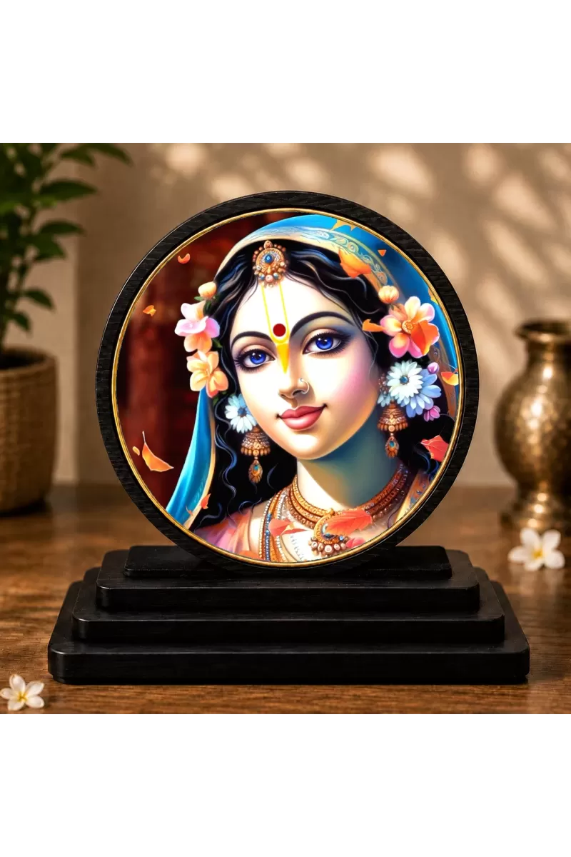 Premium Wooden Goddess Radha Showpiece For Car Dashboard & Office Table | 4 X 4.5 Inch Sublimation Printed Decorative Stand | 4 Mm MDF | Home Decor | Made In India (F33754)