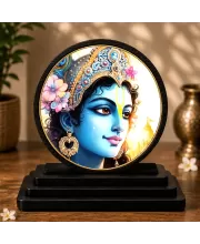 Premium Wooden  Lord Krishna Showpiece For Car Dashboard & Office Table | 4 X 4.5 Inch Sublimation Printed Decorative Stand | 4 Mm MDF | Home Decor | Made In India (F33755)