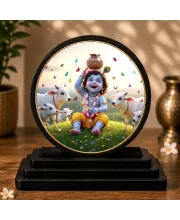 Premium Wooden  Lord Krishna Showpiece For Car Dashboard & Office Table | 4 X 4.5 Inch Sublimation Printed Decorative Stand | 4 Mm MDF | Home Decor | Made In India (F33757)