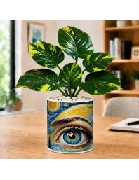 Artificial Tree Ceramic Photo Pot With White Stones 3x4 Inch (F164470)