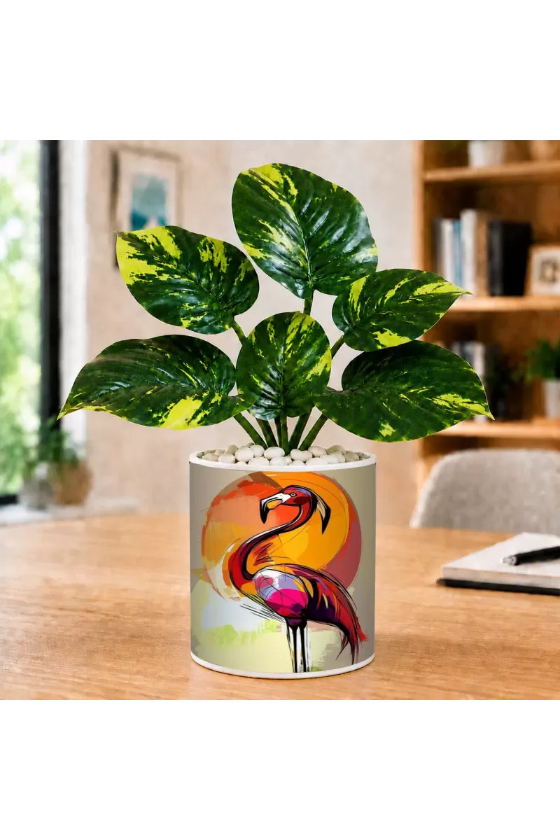 Artificial Tree Ceramic Photo Pot With White Stones 3x4 Inch (F164489)