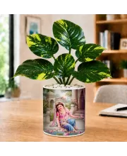 Artificial Tree Ceramic Photo Pot With White Stones 3x4 Inch (F164490)