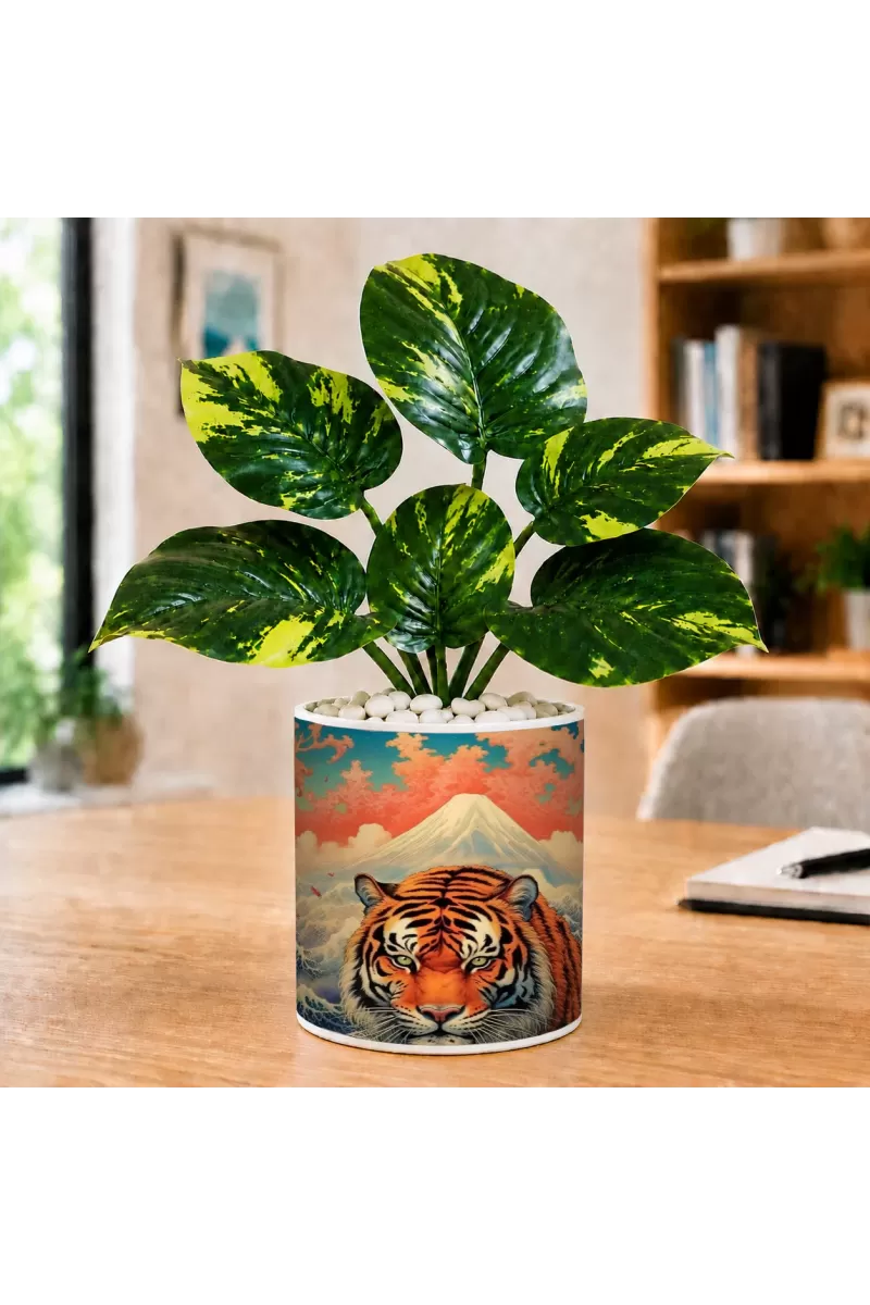 Artificial Tree Ceramic Photo Pot With White Stones 3x4 Inch (F164492)