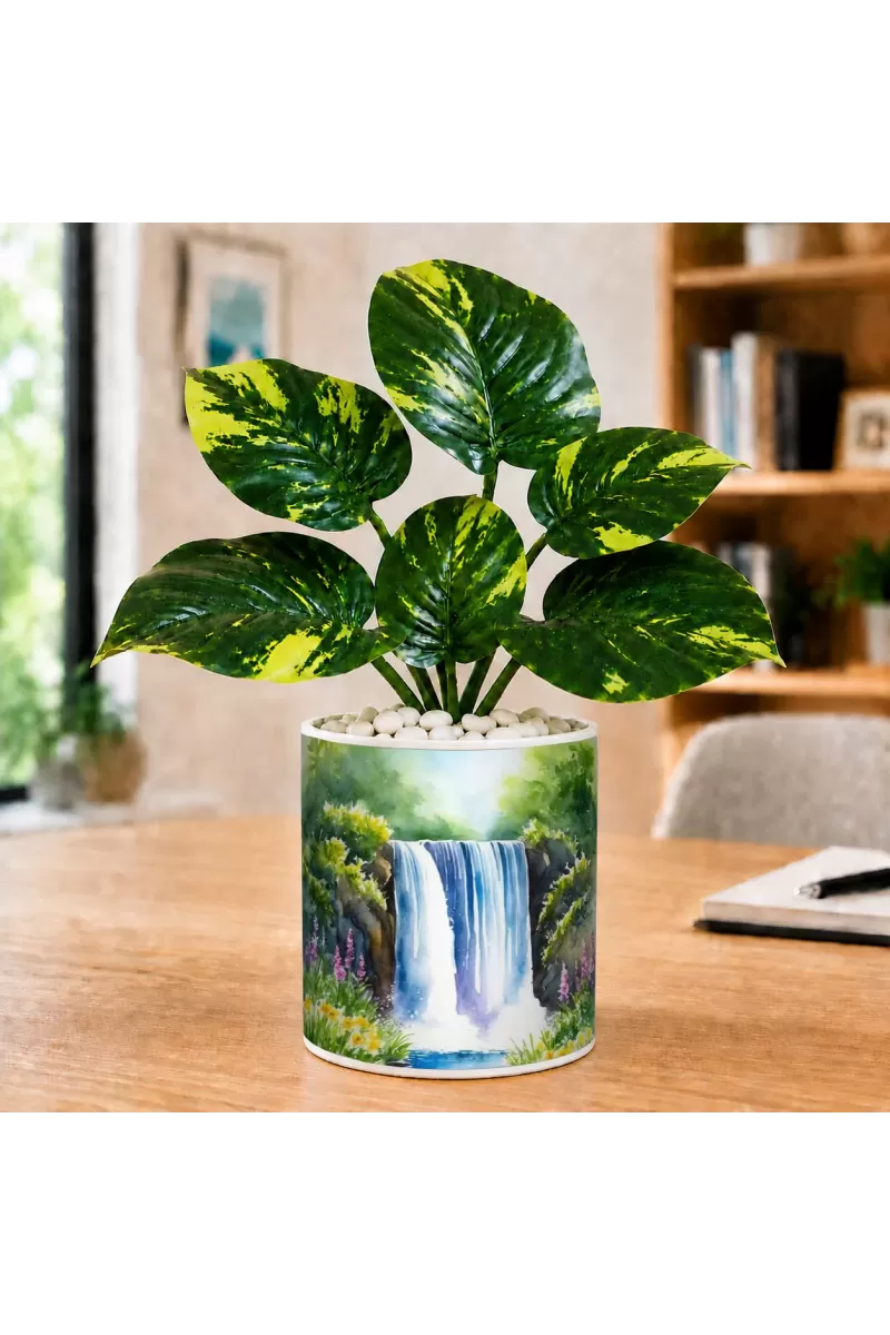 Artificial Tree Ceramic Photo Pot With White Stones 3x4 Inch (F164495)