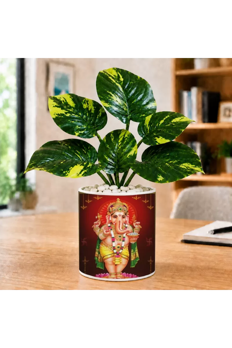 Artificial Tree Ceramic Photo Pot With White Stones 3x4 Inch (F164497)