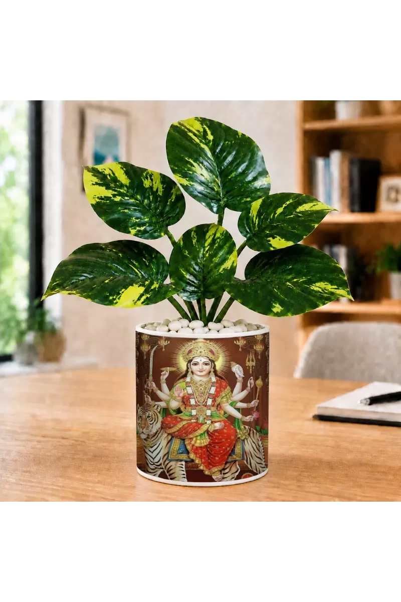 Artificial Tree Ceramic Photo Pot With White Stones 3x4 Inch (F164500)