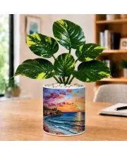 Artificial Tree Ceramic Photo Pot With White Stones 3x4 Inch (F164503)