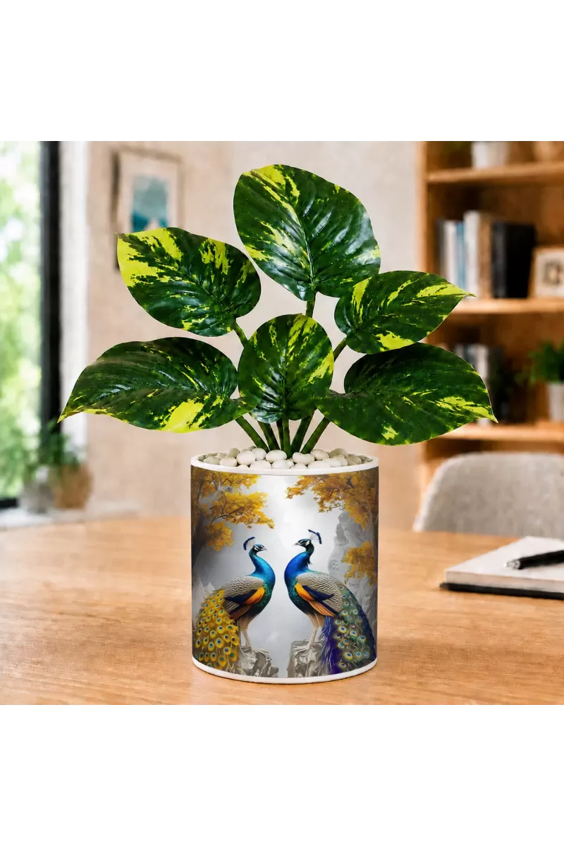Artificial Tree Ceramic Photo Pot With White Stones 3x4 Inch (F164507)
